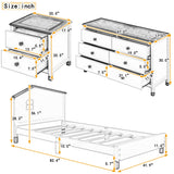 3-Pieces Bedroom Sets Twin Size Platform Bed with Nightstand and Storage Dresser