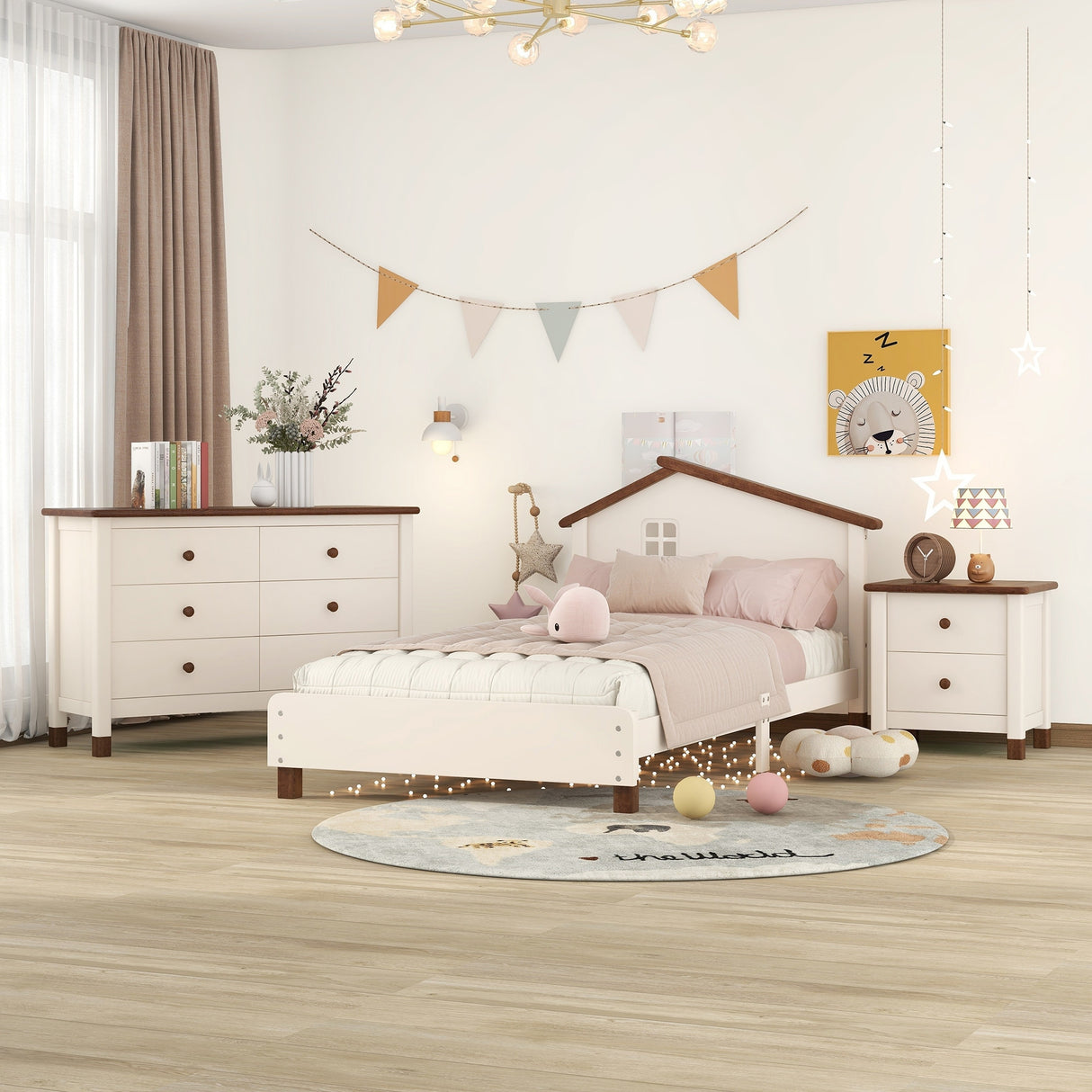3-Pieces Bedroom Sets Twin Size Platform Bed with Nightstand and Storage Dresser