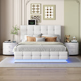3-Pieces Bedroom Sets With Queen LED Storage Platform Bed and 2 Nightstands