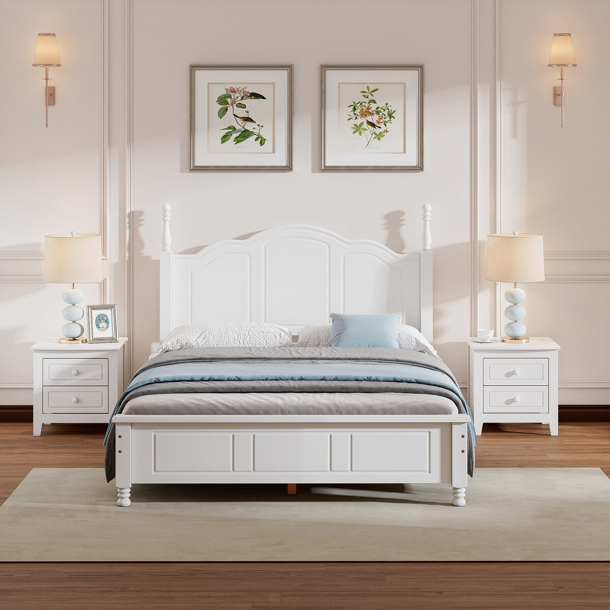 3-Pieces Bedroom Sets with Full Size Wood Platform Bed and Two Nightstands