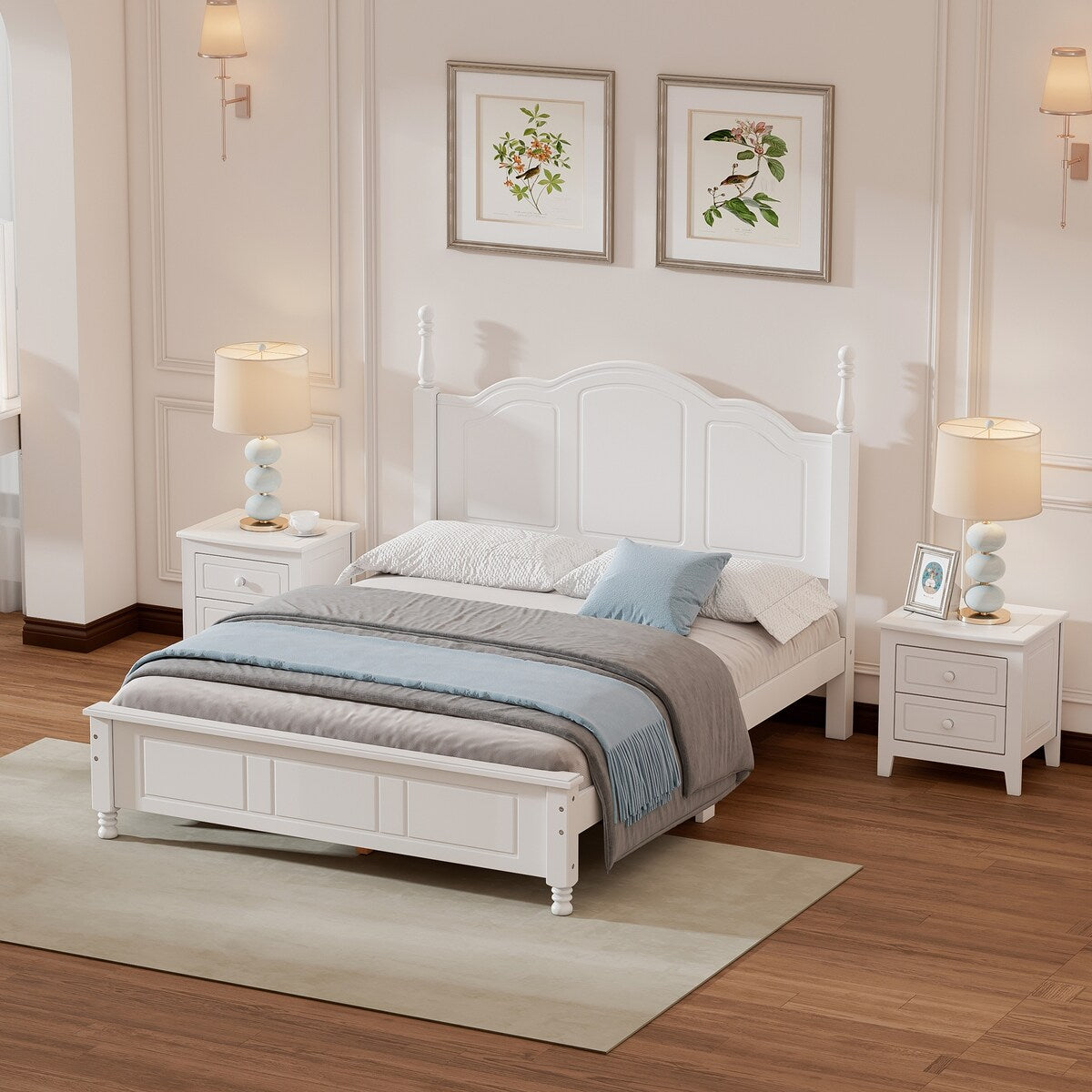 3-Pieces Bedroom Sets with Full Size Wood Platform Bed and Two Nightstands