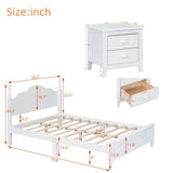 3-Pieces Bedroom Sets with Full Size Wood Platform Bed and Two Nightstands