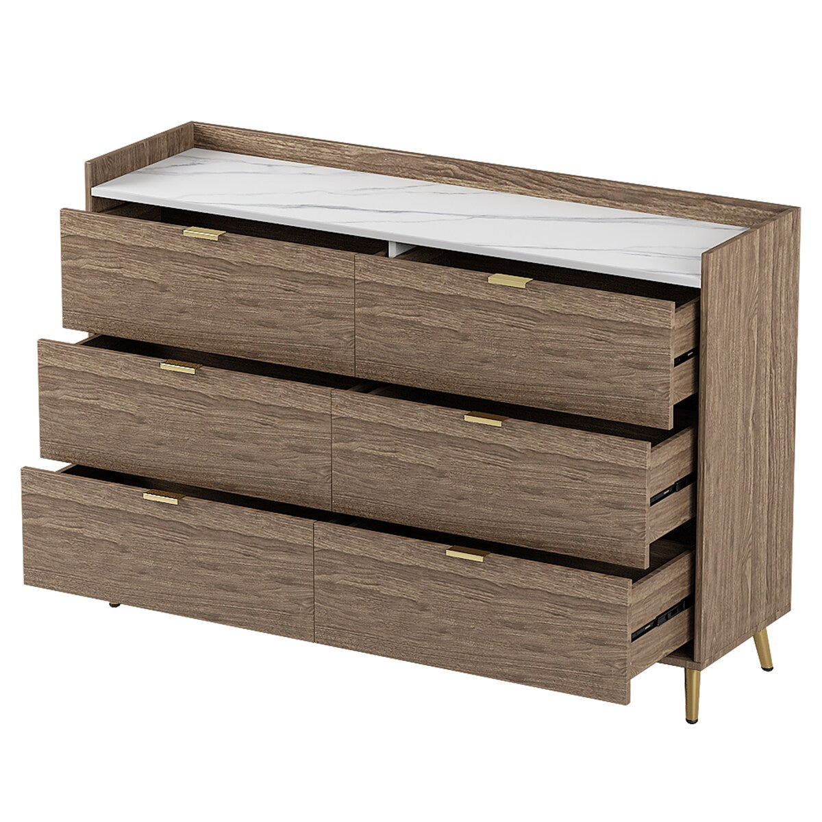 3-Pieces Bedroom Sets, Queen Size Upholstered Platform Bed with 4 Drawers, Marble Top Nightstand and Storage Dresse