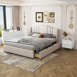3-Pieces Bedroom Sets, Queen Size Upholstered Platform Bed with 4 Drawers, Marble Top Nightstand and Storage Dresse