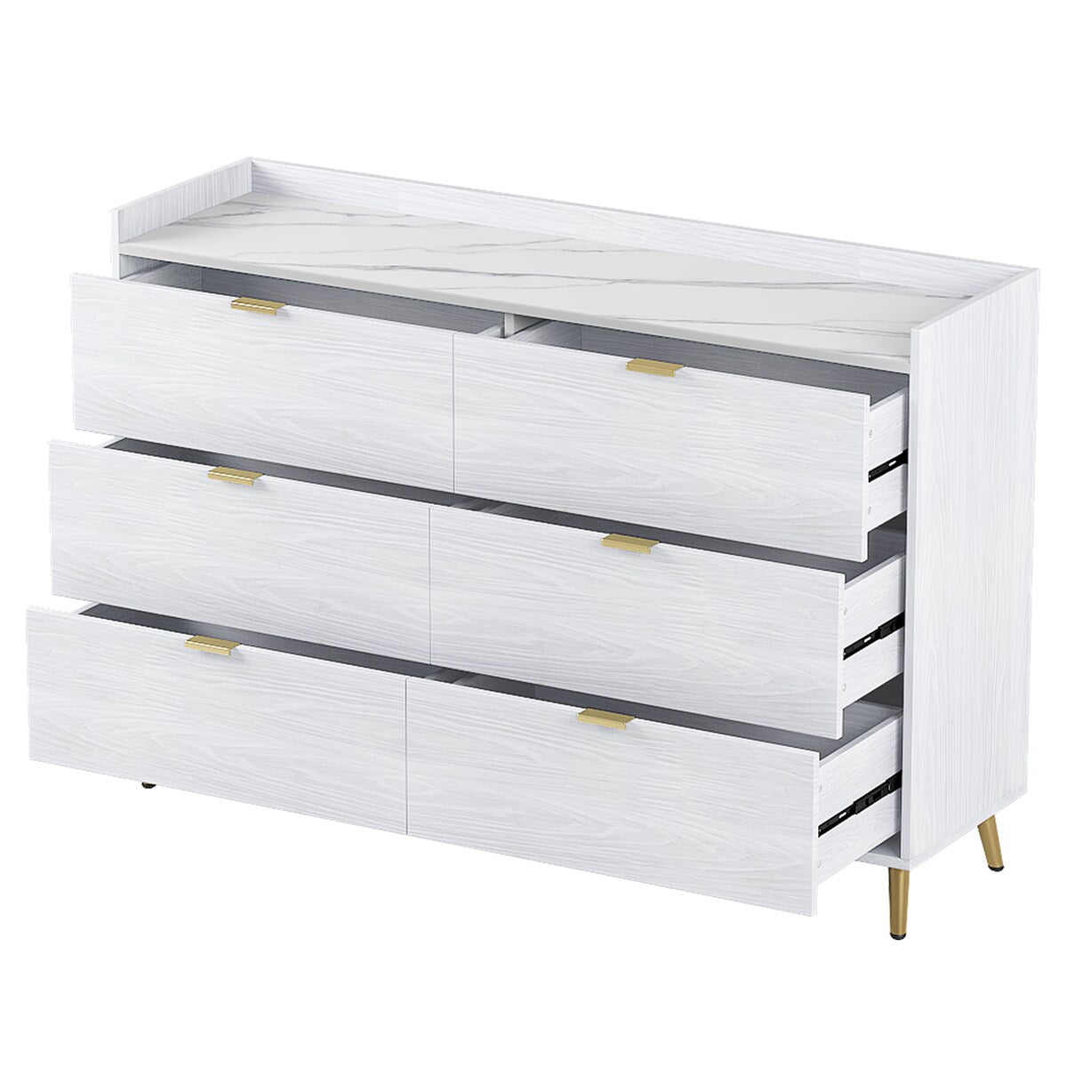 3-Pieces Bedroom Sets, Queen Size Upholstered Platform Bed with 4 Drawers, Marble Top Nightstand and Storage Dresse