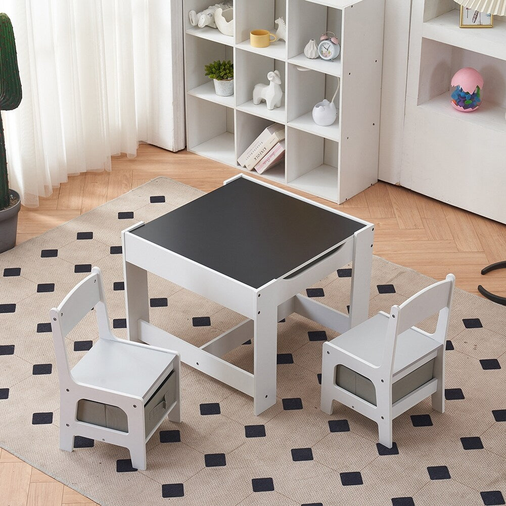 3 Pieces Children's Wooden Table and Chair Set With Two Storage Bags