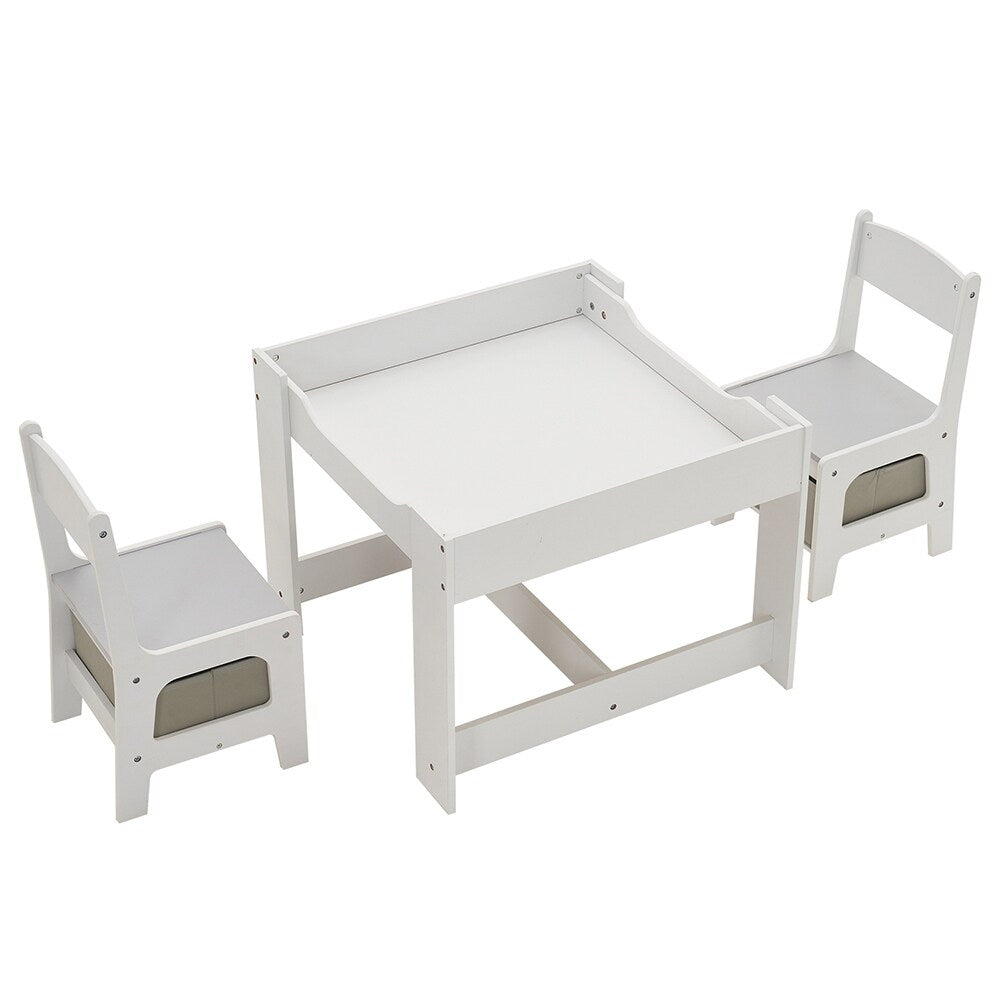 3 Pieces Children's Wooden Table and Chair Set With Two Storage Bags
