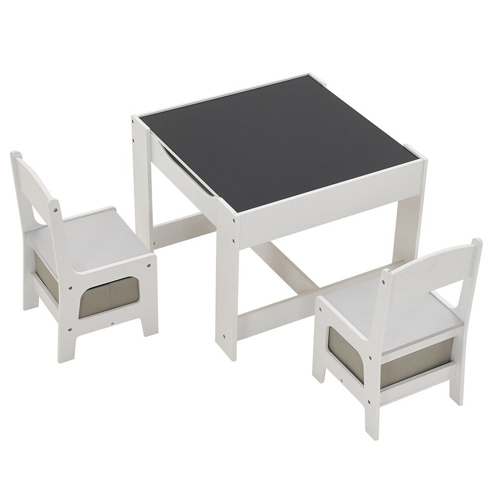 3 Pieces Children's Wooden Table and Chair Set With Two Storage Bags