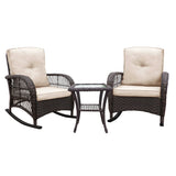3 Pieces Conversation Set, Outdoor Garden Rattan Rocking Chair, Hand Woven Resin Willow, with Glass Top Side Table