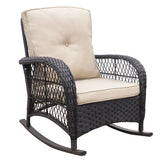 3 Pieces Conversation Set, Outdoor Garden Rattan Rocking Chair, Hand Woven Resin Willow, with Glass Top Side Table