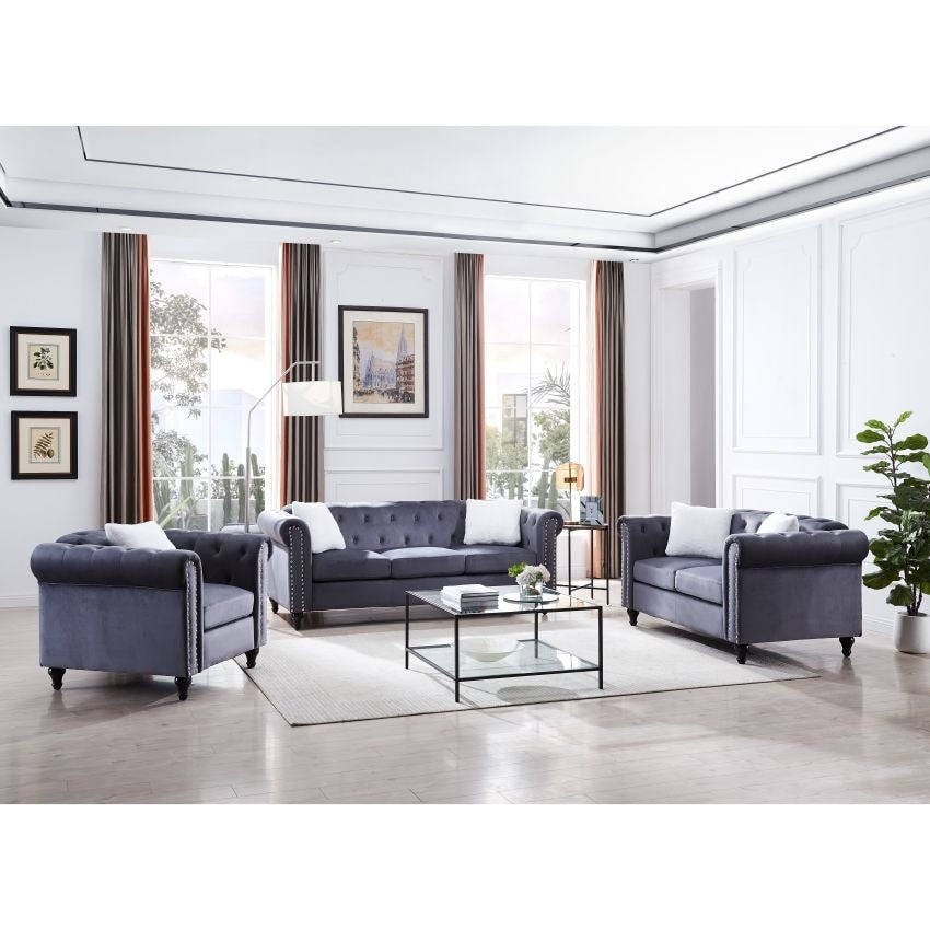 3 Pieces Living Room Sofa Sets including 3 Seat Sofa, Love seat and Sofa Chair, Five Pillows