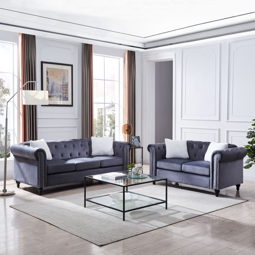 3 Pieces Living Room Sofa Sets including 3 Seat Sofa, Love seat and Sofa Chair, Five Pillows