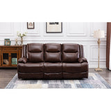 3 Pieces Manual Genuine Leather Recliner Sofa Set with Cup Holders