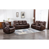 3 Pieces Manual Genuine Leather Recliner Sofa Set with Cup Holders