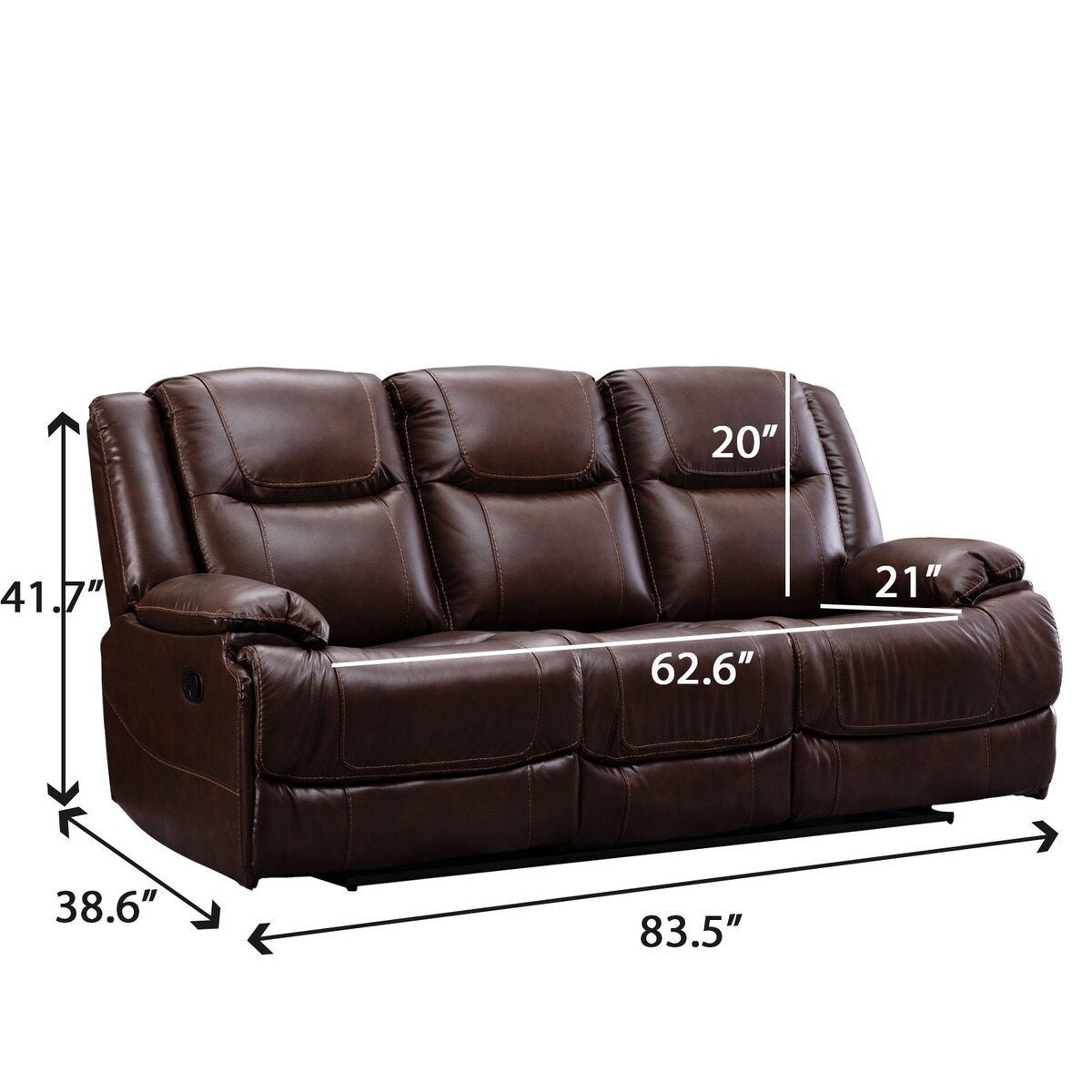 3 Pieces Manual Genuine Leather Recliner Sofa Set with Cup Holders