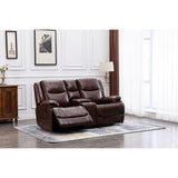 3 Pieces Manual Genuine Leather Recliner Sofa Set with Cup Holders