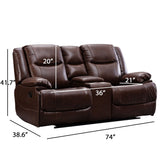 3 Pieces Manual Genuine Leather Recliner Sofa Set with Cup Holders