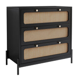 3 Pieces Modern Cannage Rattan Wood Platform Queen Bed