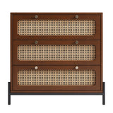 3 Pieces Modern Cannage Rattan Wood Platform Queen Bed