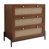 3 Pieces Modern Cannage Rattan Wood Platform Queen Bed