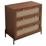 3 Pieces Modern Cannage Rattan Wood Platform Queen Bed