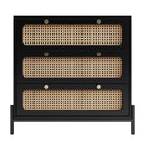 3 Pieces Modern Cannage Rattan Wood Platform Queen Bed