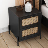 3 Pieces Modern Cannage Rattan Wood Platform Queen Bed