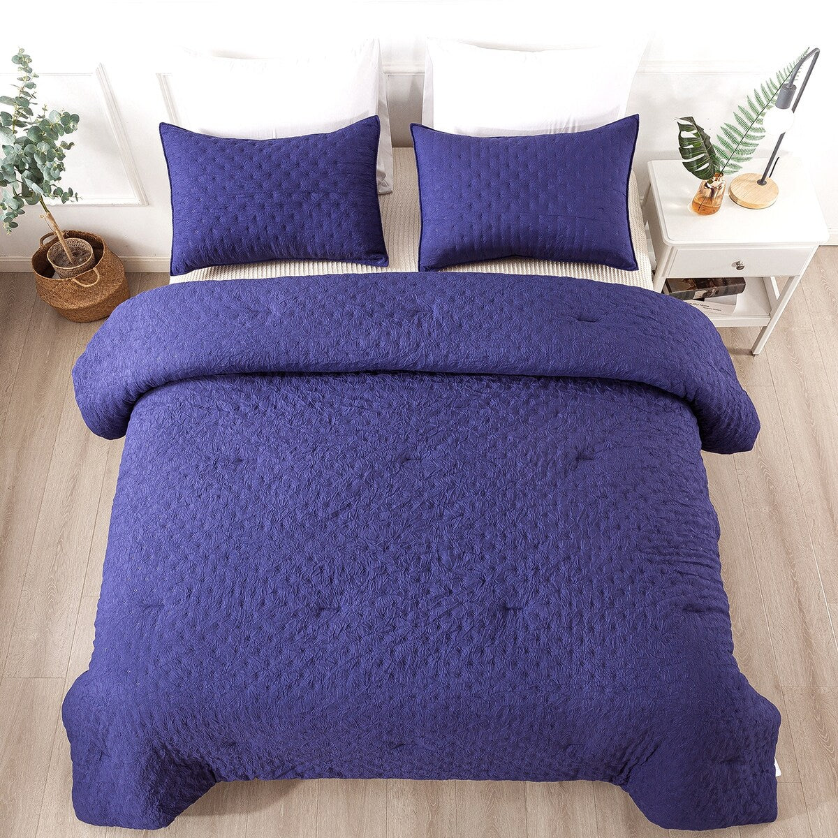 3 Pieces Quilted Creased Square Comforter Set with 2 Pillow Shams