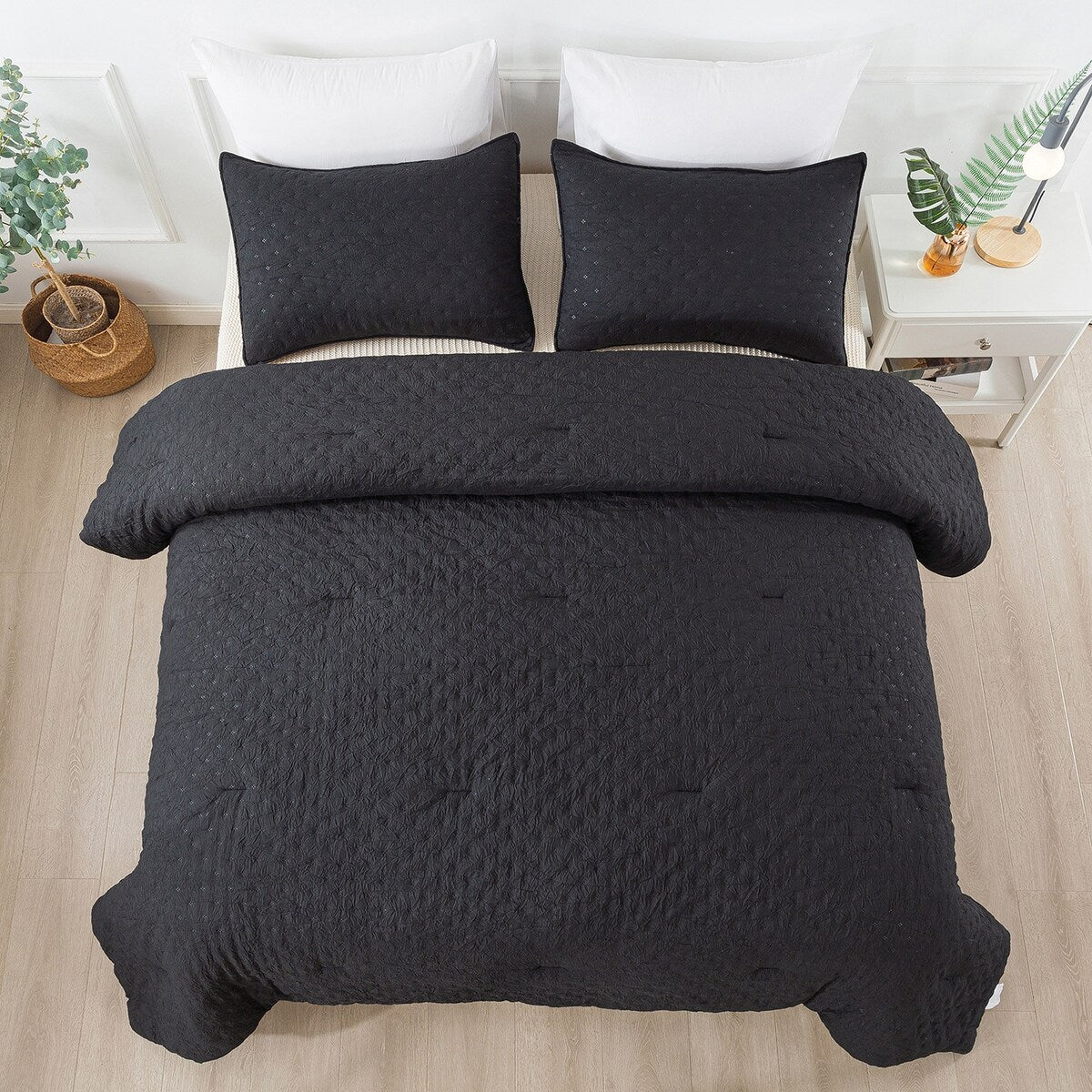 3 Pieces Quilted Creased Square Comforter Set with 2 Pillow Shams