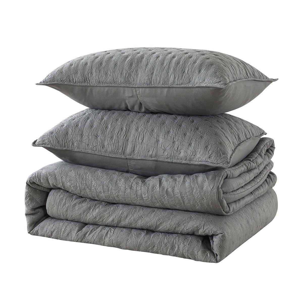 3 Pieces Quilted Creased Square Comforter Set with 2 Pillow Shams