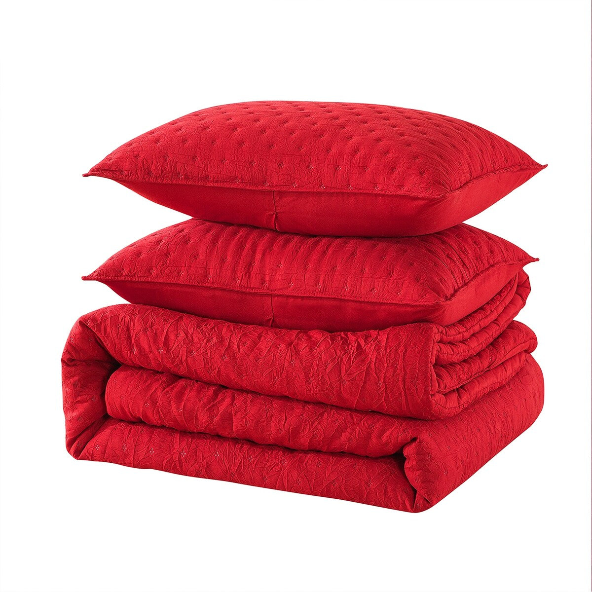 3 Pieces Quilted Creased Square Comforter Set with 2 Pillow Shams