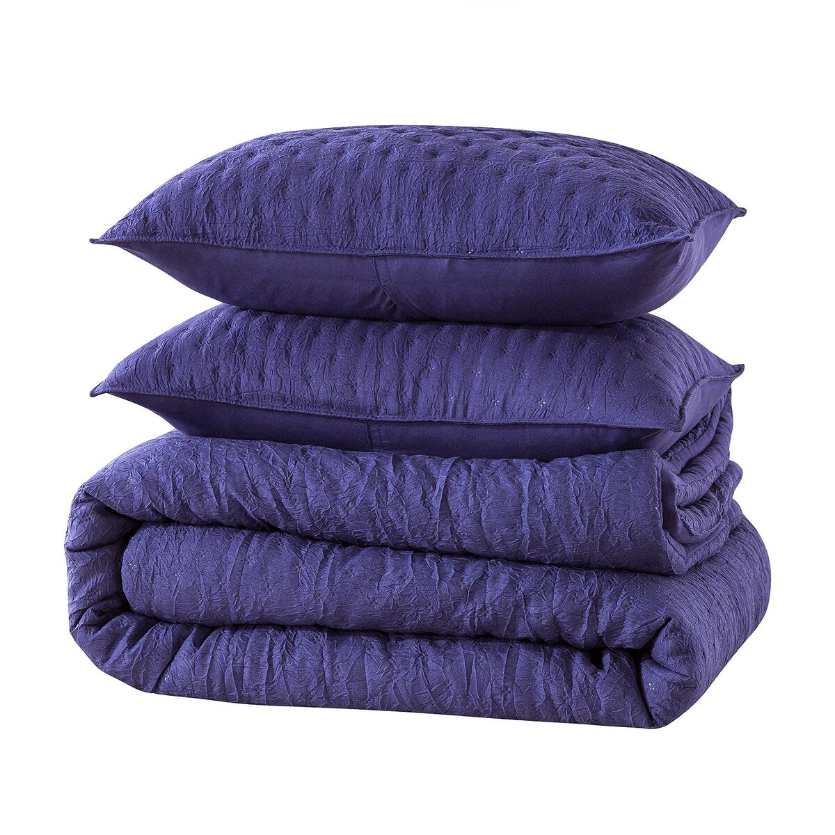 3 Pieces Quilted Creased Square Comforter Set with 2 Pillow Shams