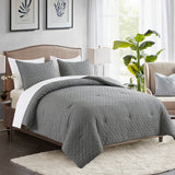 3 Pieces Quilted Creased Square Comforter Set with 2 Pillow Shams