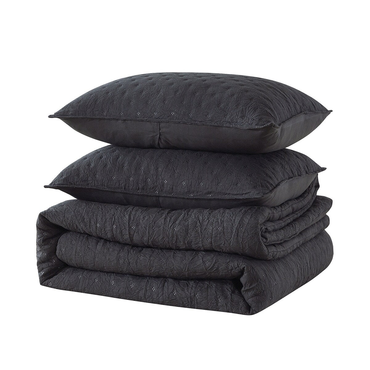 3 Pieces Quilted Creased Square Comforter Set with 2 Pillow Shams