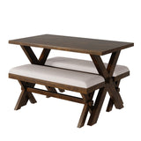 3 Pieces Wood Kitchen Dining Table Set with 2 Upholstered Benchest