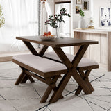 3 Pieces Wood Kitchen Dining Table Set with 2 Upholstered Benchest