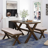 3 Pieces Wood Kitchen Dining Table Set with 2 Upholstered Benchest
