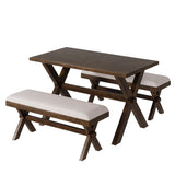 3 Pieces Wood Kitchen Dining Table Set with 2 Upholstered Benchest