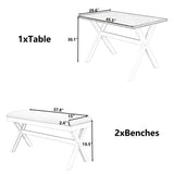 3 Pieces Wood Kitchen Dining Table Set with 2 Upholstered Benchest