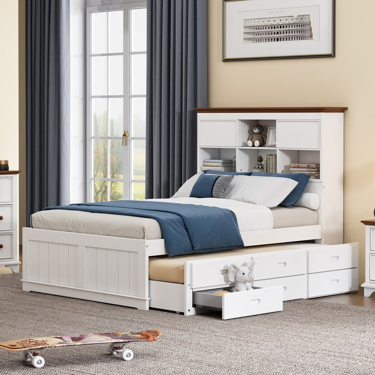 3 Pieces Wooden Captain Bedroom Set, Nightstand and Dresser