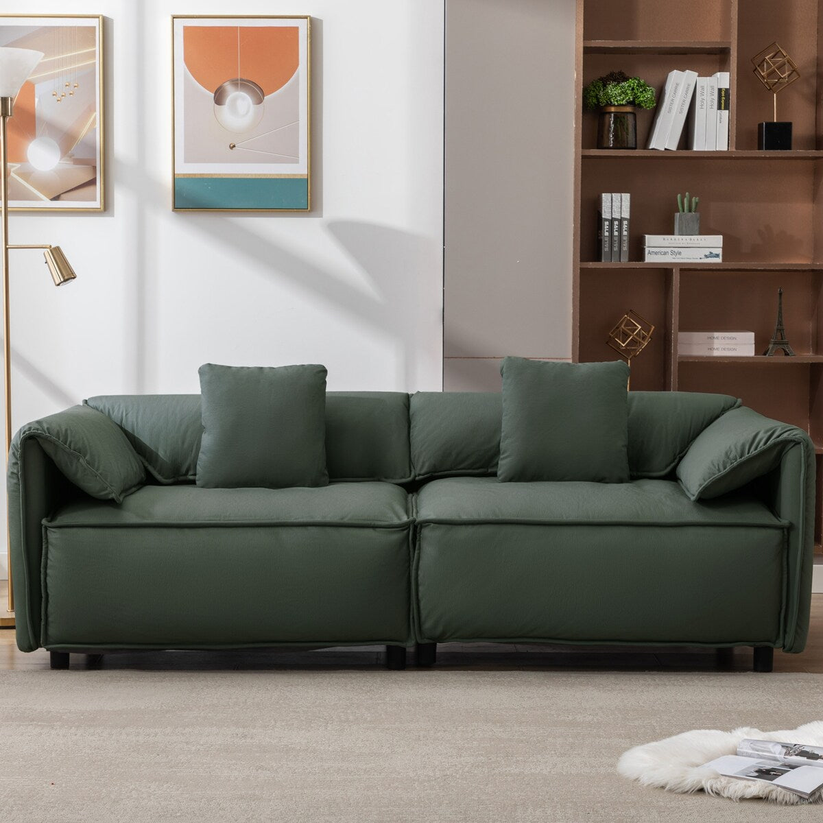 3 Seat Couch Tech Cloth Sofa Set with Upholstered and Tuxedo Arms 2 P