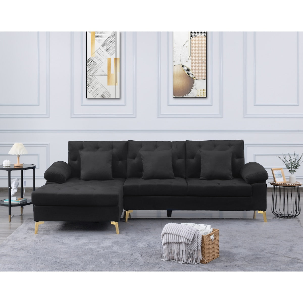 3 Seat L-shaped Sectional Sofa Velvet Upholstered Sofa & Left Hand Facing Chaise