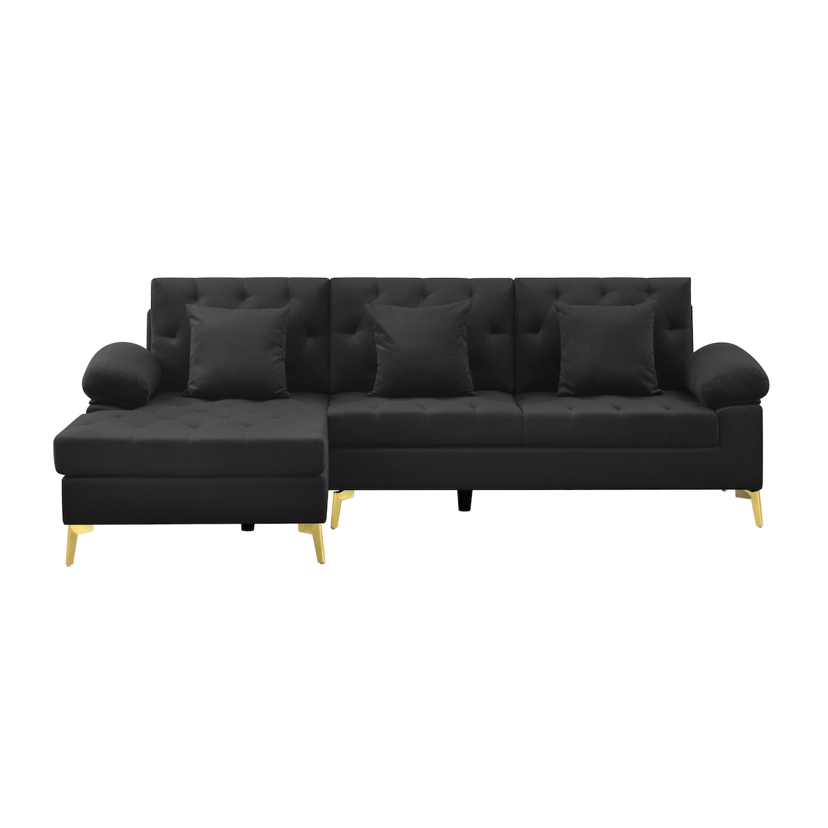 3 Seat L-shaped Sectional Sofa Velvet Upholstered Sofa & Left Hand Facing Chaise