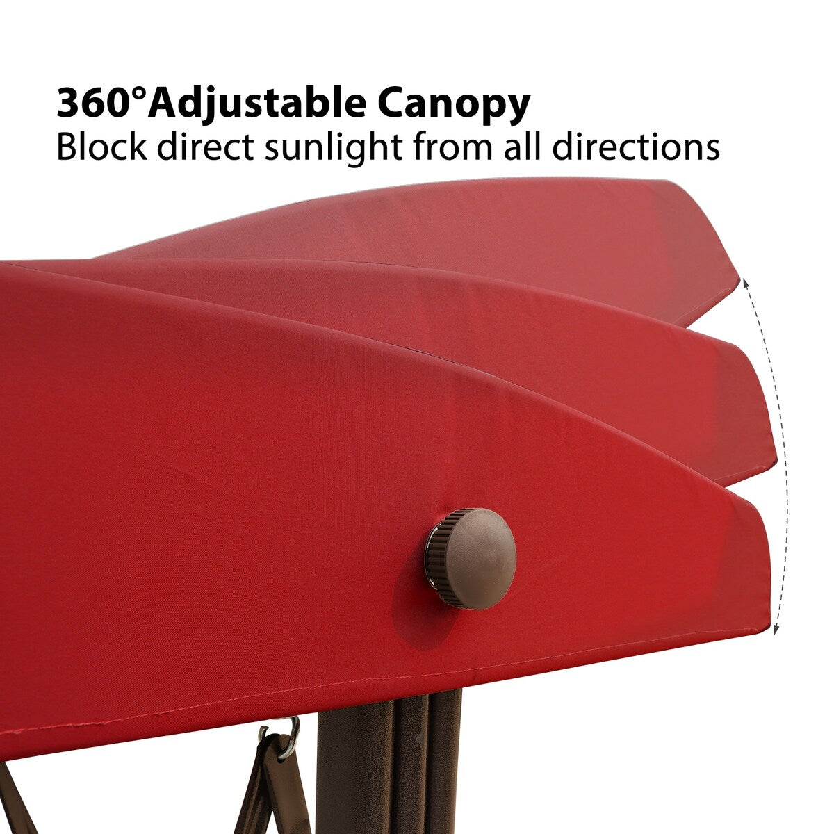 3-Seat Outdoor Patio Porch Swing Chair, Adjustable Canopy Swing