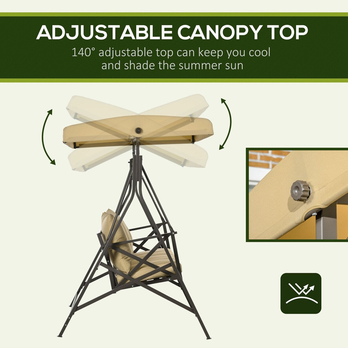 3-Seat Patio Swing Chair Glider with Cushion,3 Throw Pillows and Adjustable Canopy for Porch,Garden,Poolside,Backyard