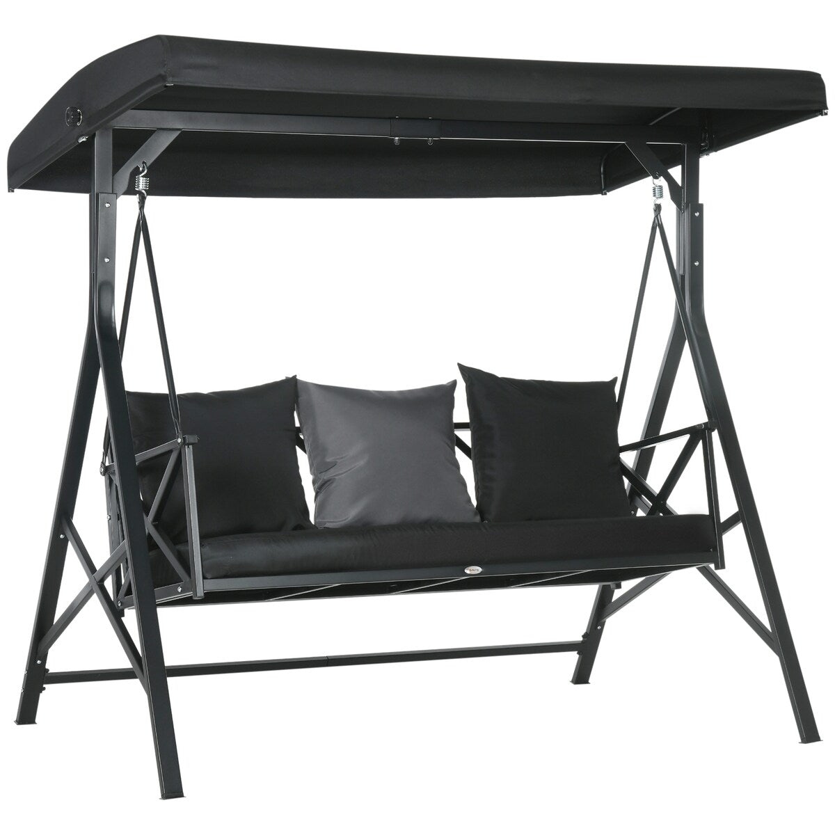 3-Seat Patio Swing Chair Glider with Cushion,3 Throw Pillows and Adjustable Canopy for Porch,Garden,Poolside,Backyard