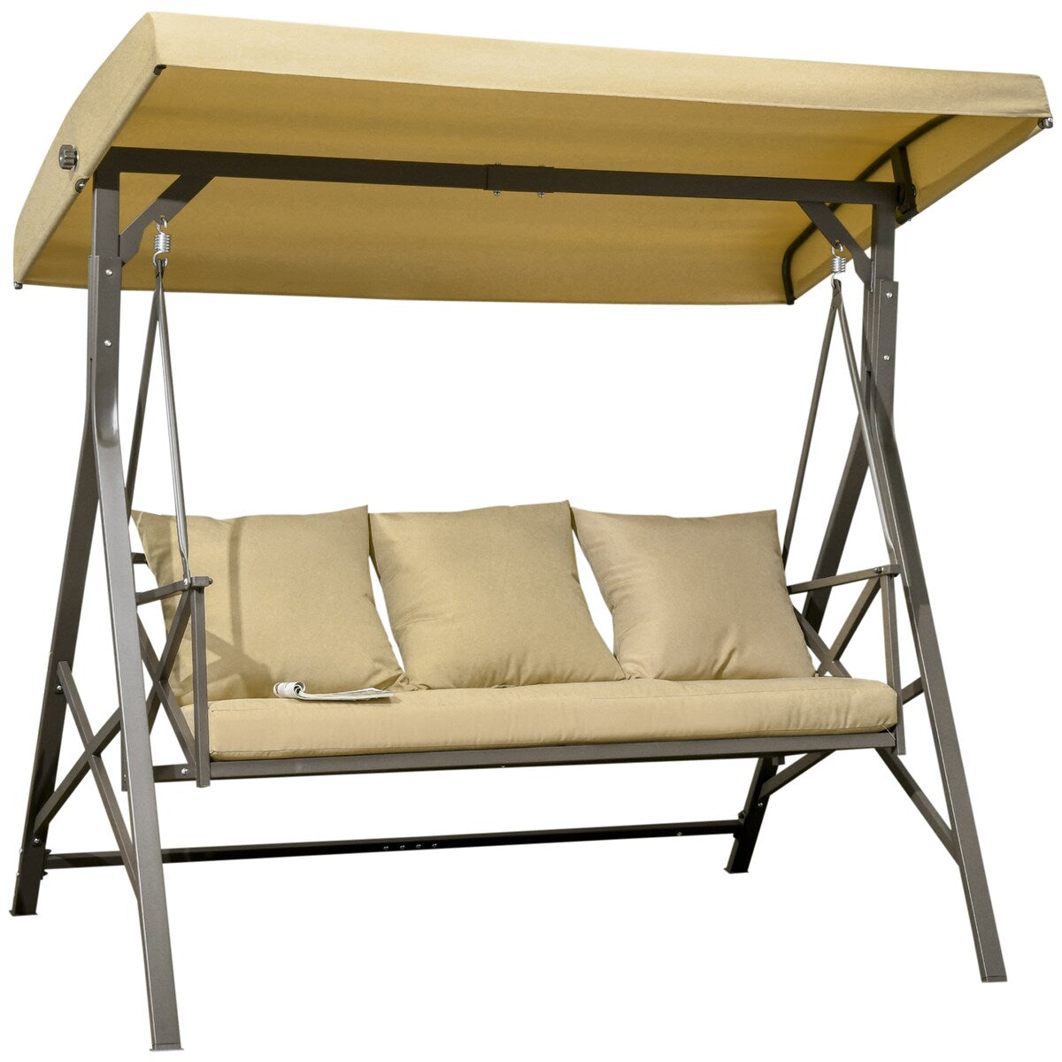 3-Seat Patio Swing Chair Glider with Cushion,3 Throw Pillows and Adjustable Canopy for Porch,Garden,Poolside,Backyard
