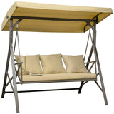 3-Seat Patio Swing Chair Glider with Cushion,3 Throw Pillows and Adjustable Canopy for Porch,Garden,Poolside,Backyard