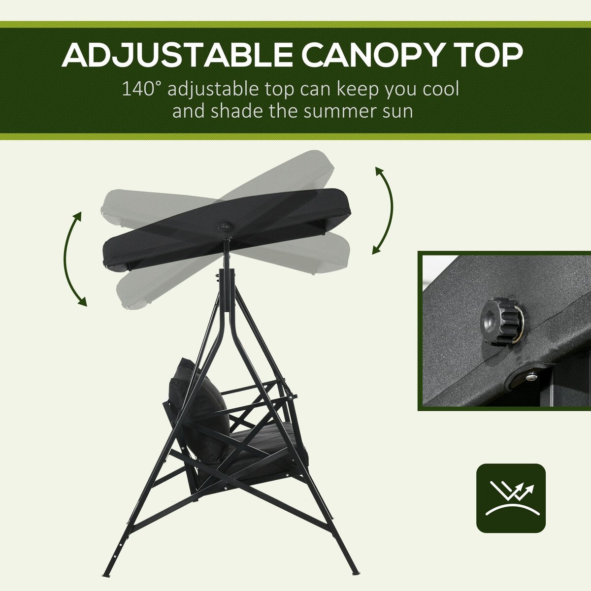 3-Seat Patio Swing Chair Glider with Cushion,3 Throw Pillows and Adjustable Canopy for Porch,Garden,Poolside,Backyard
