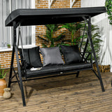 3-Seat Patio Swing Chair Glider with Cushion,3 Throw Pillows and Adjustable Canopy for Porch,Garden,Poolside,Backyard